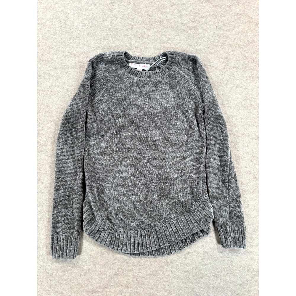 Pink Republic Sweater Girls M (10/12) Heather Gray Ribbed Trim Curved Hem